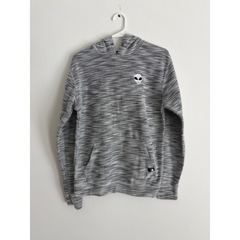 Dikotomy Premium Basics Mens Alien Patch Marl Knit Hoodie Grey White Size M